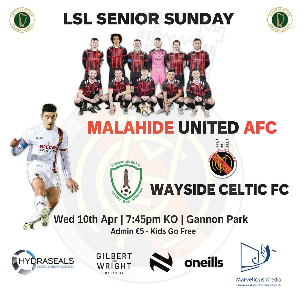 Our Senior Sunday side take on @waysideceltic this Wednesday night in Gannon Park. Kick off is 7:45pm and all support appreciated 🔴⚫️ #MalahideUtdAFC #muafc #LSLLiveScore @AlQuinn2015 @siobhantaylorphotos.ie 📷Paul Maguire