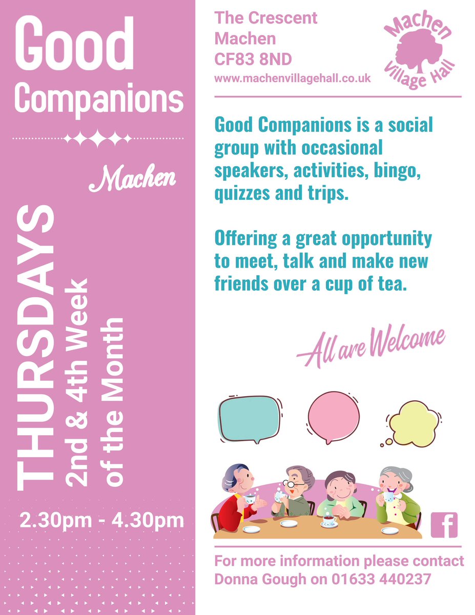 🗣️ Good Companions is a Social Group and meets every 2nd & 4th Week of the Month.

For more information please contact Donna Gough 😁

#MVH #GoodCompanions #CommunityHub #BTMarea #GYRarea #AllWelcome
