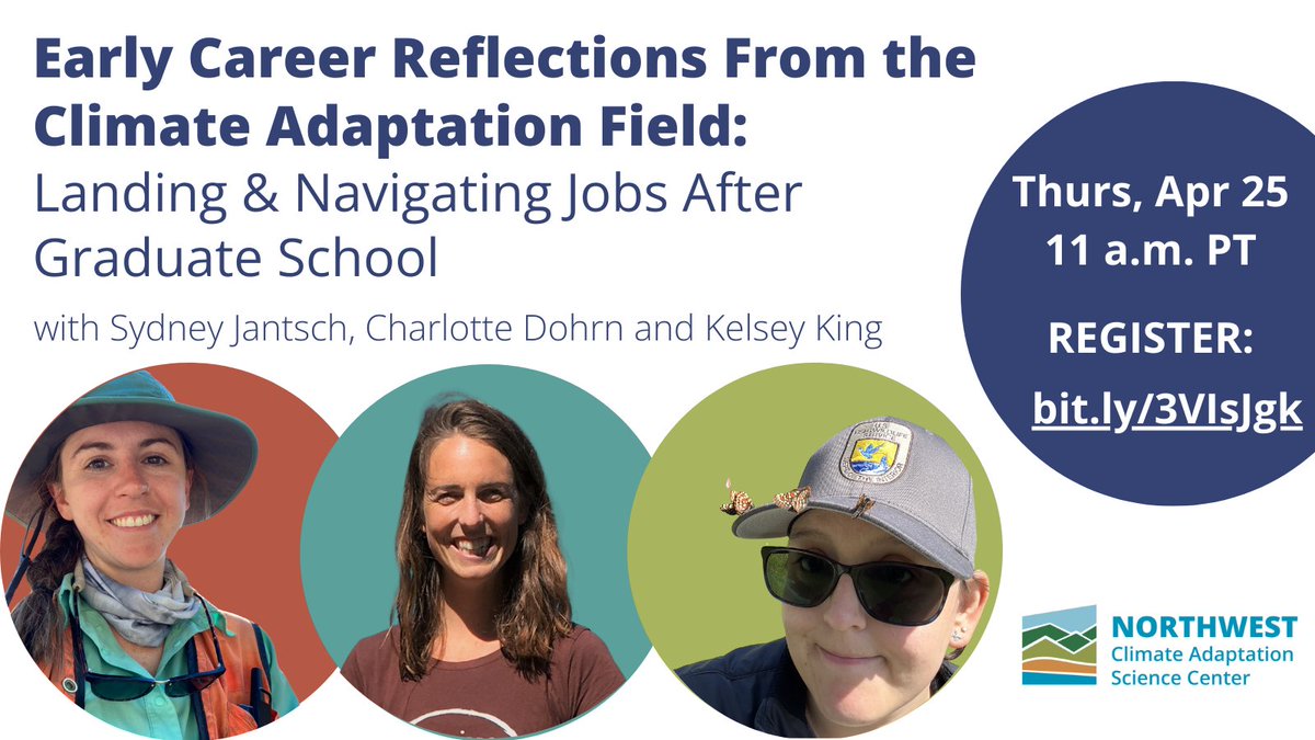 🌱🌷Register for @NW_CASC's spring webinar — Thurs Apr 25 @ 11am PT! We’ll hear from a panel of early career researchers who have recently navigated the Northwest job market and landed positions related to climate adaptation across a range of sectors ➡️bit.ly/3VIsJgk