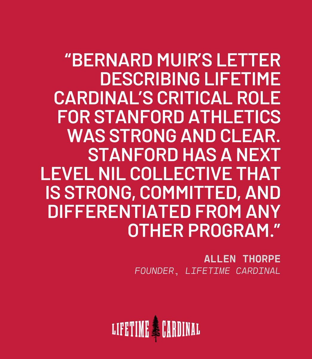 Making big waves in the NIL era. ⁠🌊⁠ ⁠ Hear what @Stanford_AD and Lifetime Cardinal Founder @AllenThorpeNYC have to say about the evolution of the NIL space and the vital role #LifetimeCardinal plays at Stanford. ⁠ Learn more and get involved today: lifetimecardinal.com/pages/support