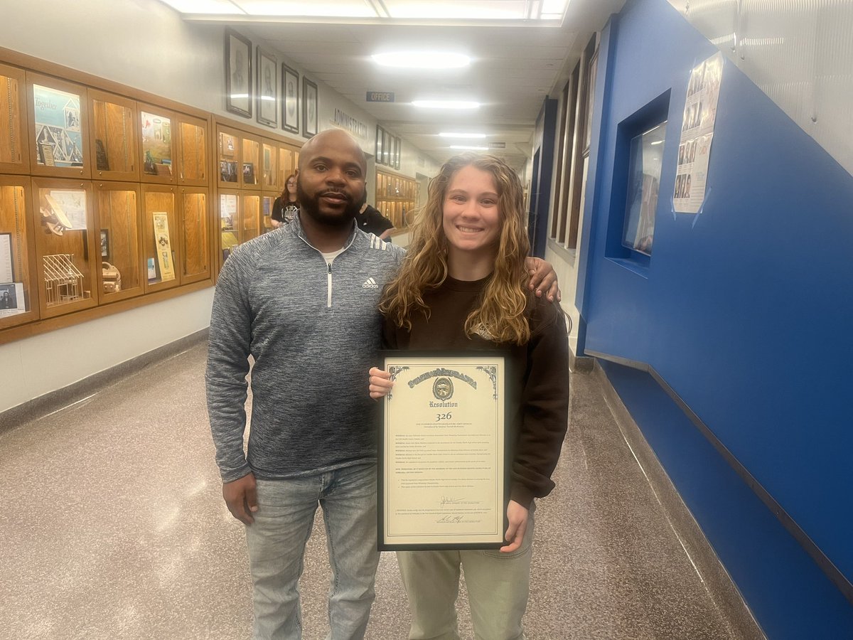 Presented the champ Ann Marie Meiman with LR326 for being the first girl to win state at Omaha North in wrestling. @OPS_Vikings