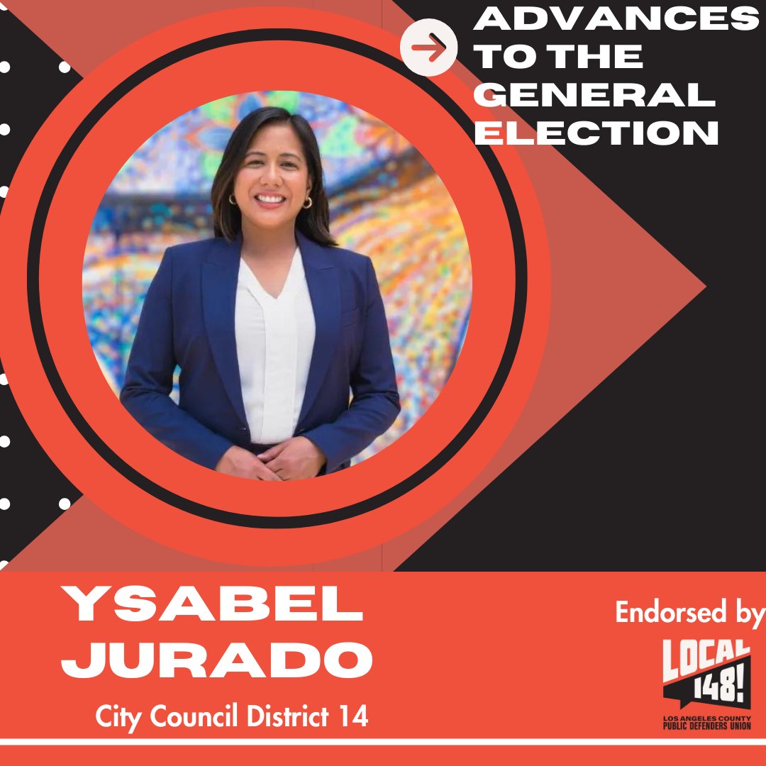 Congratulations to @YsabelJuradoLA for advancing to the general election! We're proud to endorse a City Council candidate for District 14 who will be a true representative for the communities she'll serve. Onwards to November!