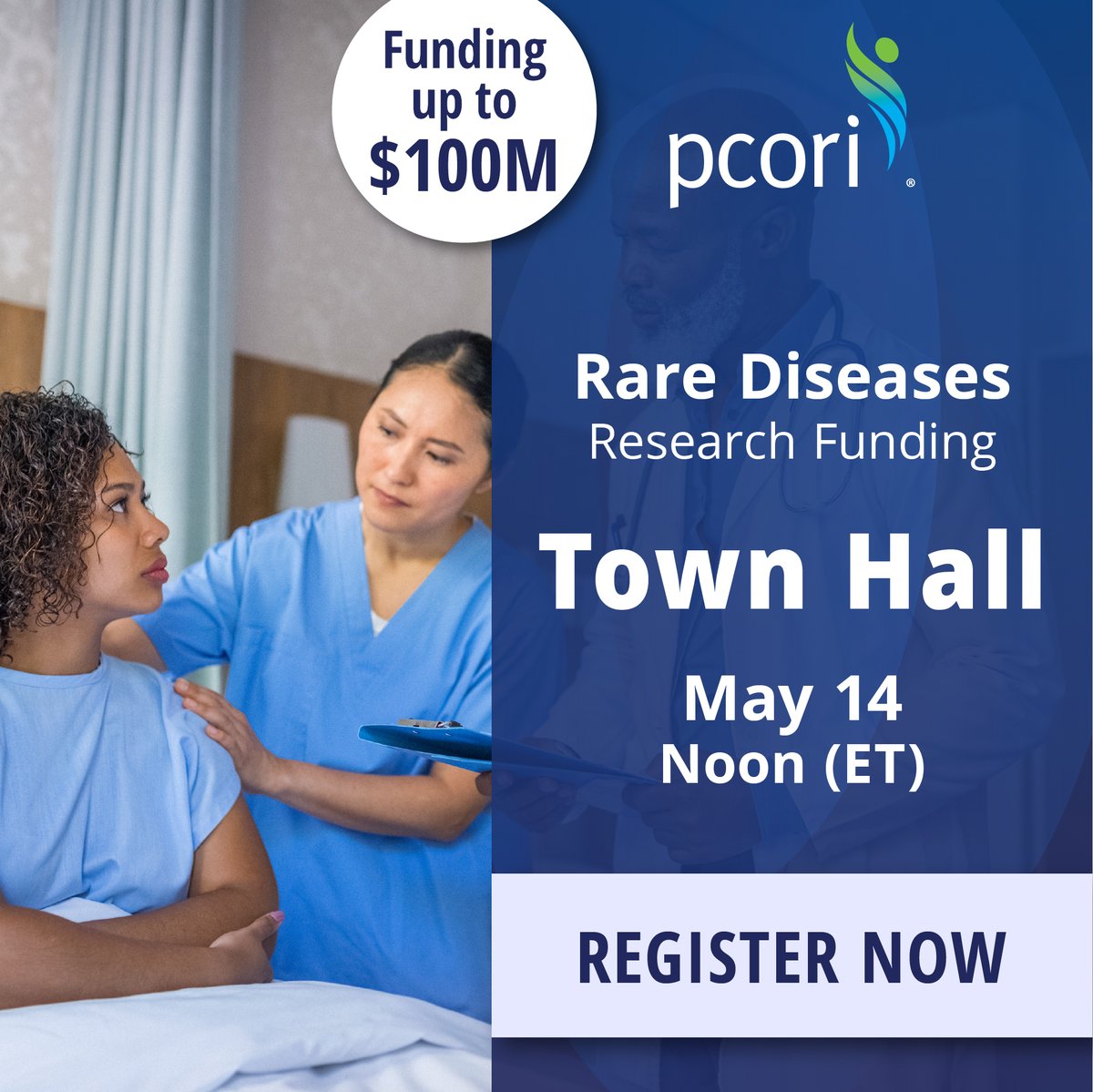 Register for an Applicant Town Hall on May 14 to learn about an upcoming Topical PCORI Funding Announcement offering up to $100 million in total funding for patient-centered #CER on addressing #RareDiseases. pcori.me/3Tth6sd