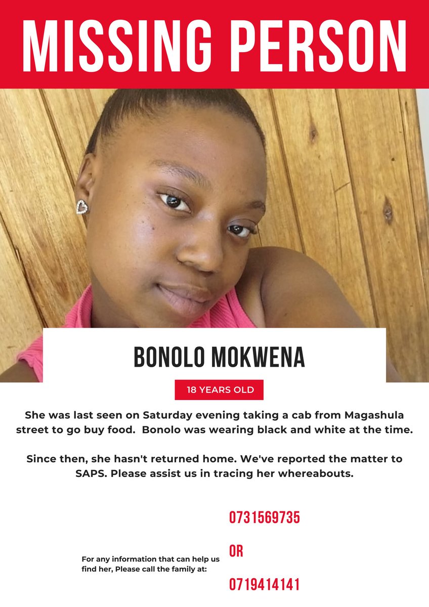 Hey everyone, My cousin has gone missing. We need your help to locate her. She was last seen in Kimberley this past Saturday. Please RT to spread the word! 🙏🏽