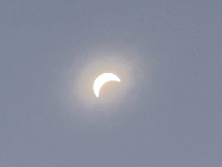 Northern IL about 1:40 and 1:48 pm! It got down to a sliver, but I couldn’t get a picture of our near full eclipse. Amazing!