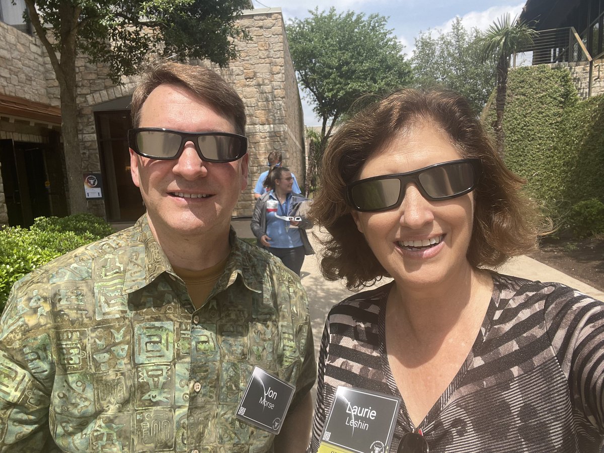 We saw it!! A bit cloudy around Austin but got several spectacular views of #Eclipse2024. So special to share my first #TotalEclipse with my hubs (photo credit) & a cool group of alums from @Caltech, @CUBoulder & @michiganstateu - & I got to share the @NASAJPL story with them!☀️