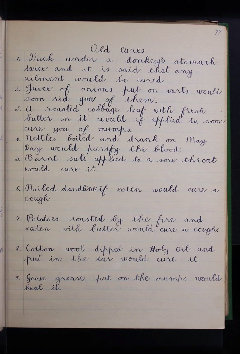 Interesting cures from #Abbeyside Mícheál McCarthy #SchoolsFolklore While some are far fetched, its amazing how many have proven benefits to health including the dandelion thought to have antibacterial anti-inflammatory benefits 
"Boiled #dandelion if eaten would cure a cough"