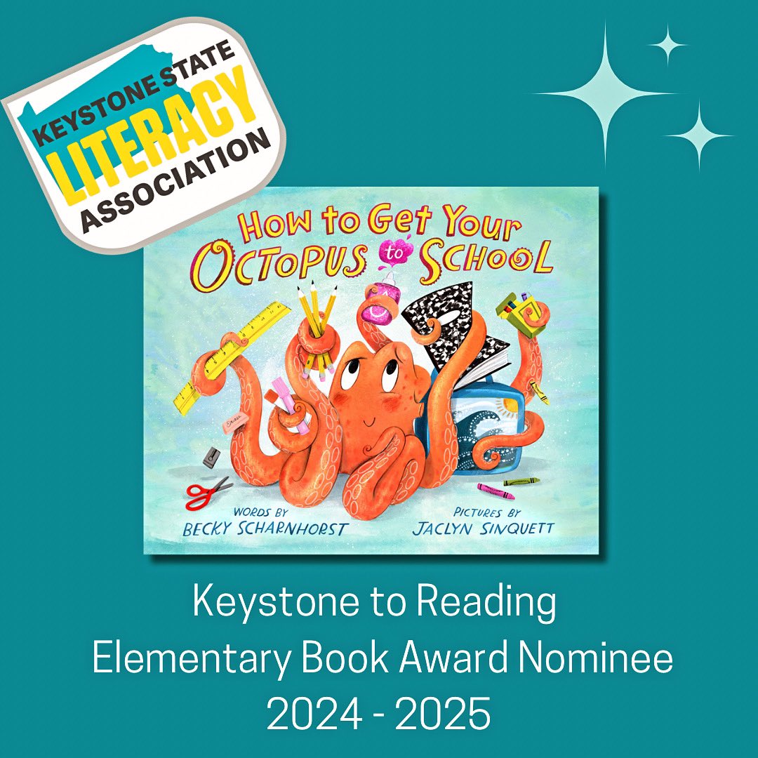 Becky Scharnhorst (@beckyscharn) on Twitter photo I was thrilled to learn HOW TO GET YOUR OCTOPUS TO SCHOOL has been nominated for a Keystone to Reading Elementary Book Award. Congratulations to all the creators whose books were nominated, and many thanks to <a href="/KSLAliteracy/">Keystone State Literacy Association</a> for including Octopus! I was thrilled to learn HOW TO GET YOUR OCTOPUS TO SCHOOL has been nominated for a Keystone to Reading Elementary Book Award. Congratulations to all the creators whose books were nominated, and many thanks to <a href="/KSLAliteracy/">Keystone State Literacy Association</a> for including Octopus!