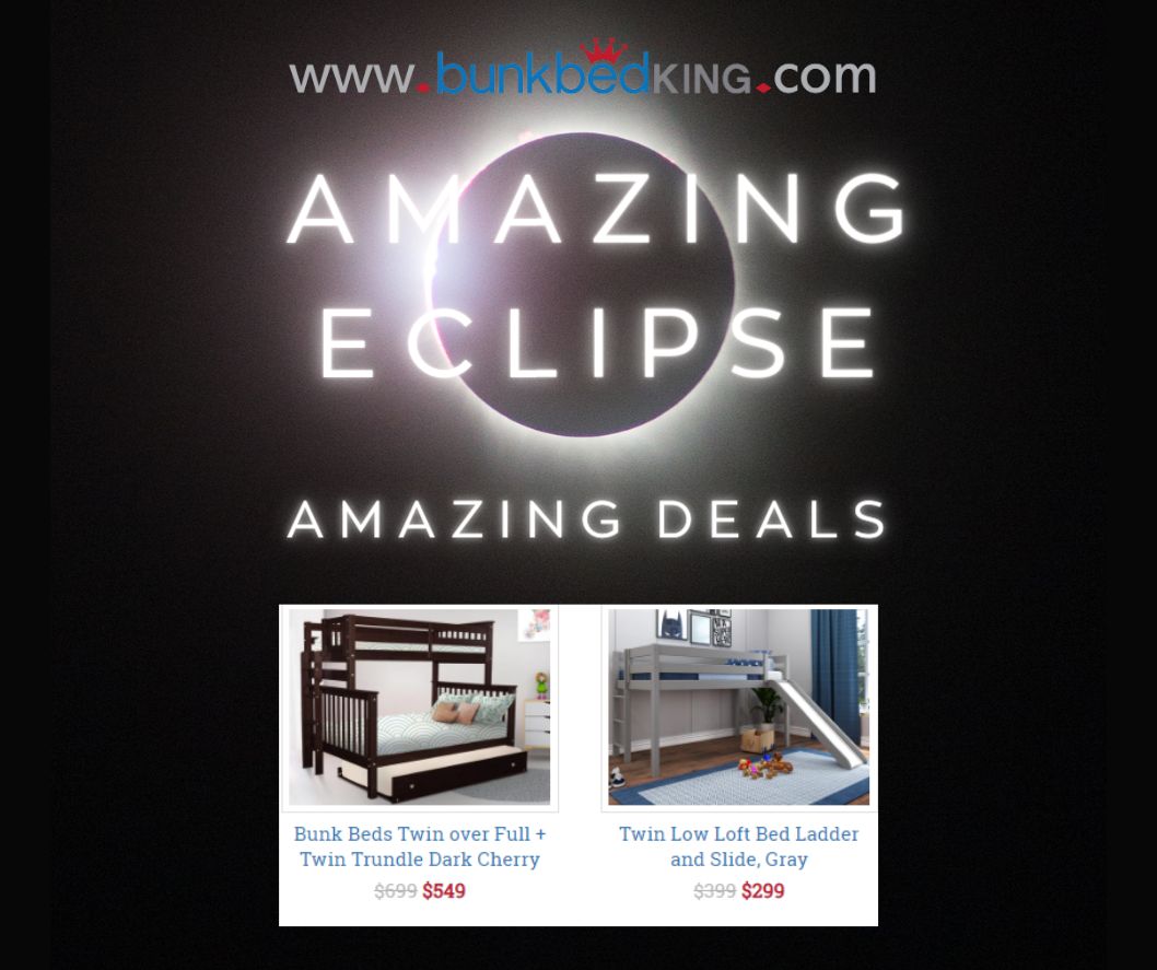 #MondayMagic is real with #TotalEclipse2024, but our #SAVINGS are totally amazing!!!  buff.ly/3vRFpXx 👑 ✨ 👨‍👩‍👧‍👦   #FASTFREESHIPPING #BunkBedKing #Quality #KidsDecor #HomeDecor