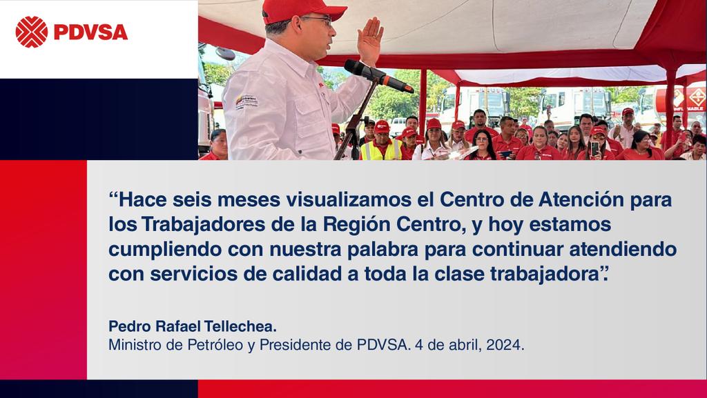 Garantizar y fortalecer la seguridad alimentaria de la fuerza laboral de PDVSA y sus familiares forma parte de la política de atención integral impulsada por el Ministro de Petróleo y presidente PDVSA <a href="/TellecheaRuiz/">Rafael Tellechea</a>, acorde a las instrucciones del presidente <a href="/NicolasMaduro/">Nicolás Maduro</a>.