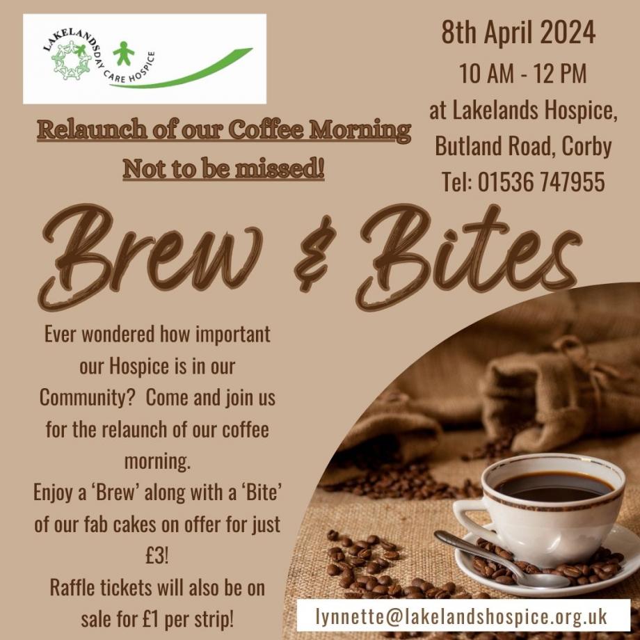 Exciting News! Join @LakelandsHospice @LakelandsHospiceFundraising for the relaunch of our monthly coffee morning, Brew and Bites, Starting April 8th 2024 Explore the amazing services provided by Lakelands Hospice and Hospice at Home while indulging in delicious treats. ...