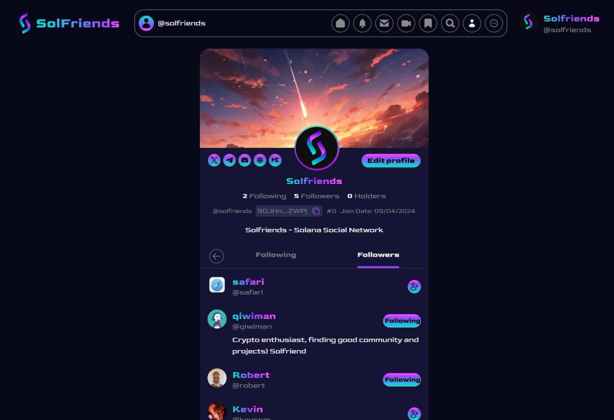 ❤️‍🔥Huge #dapp update! 🙏We're proud to announce a fantastic update: you can now follow or unfollow other profiles based on your interests and preferences! This feature brings a whole new level of #connectivity and customization to your #SolFriends experience. 👀But wait,