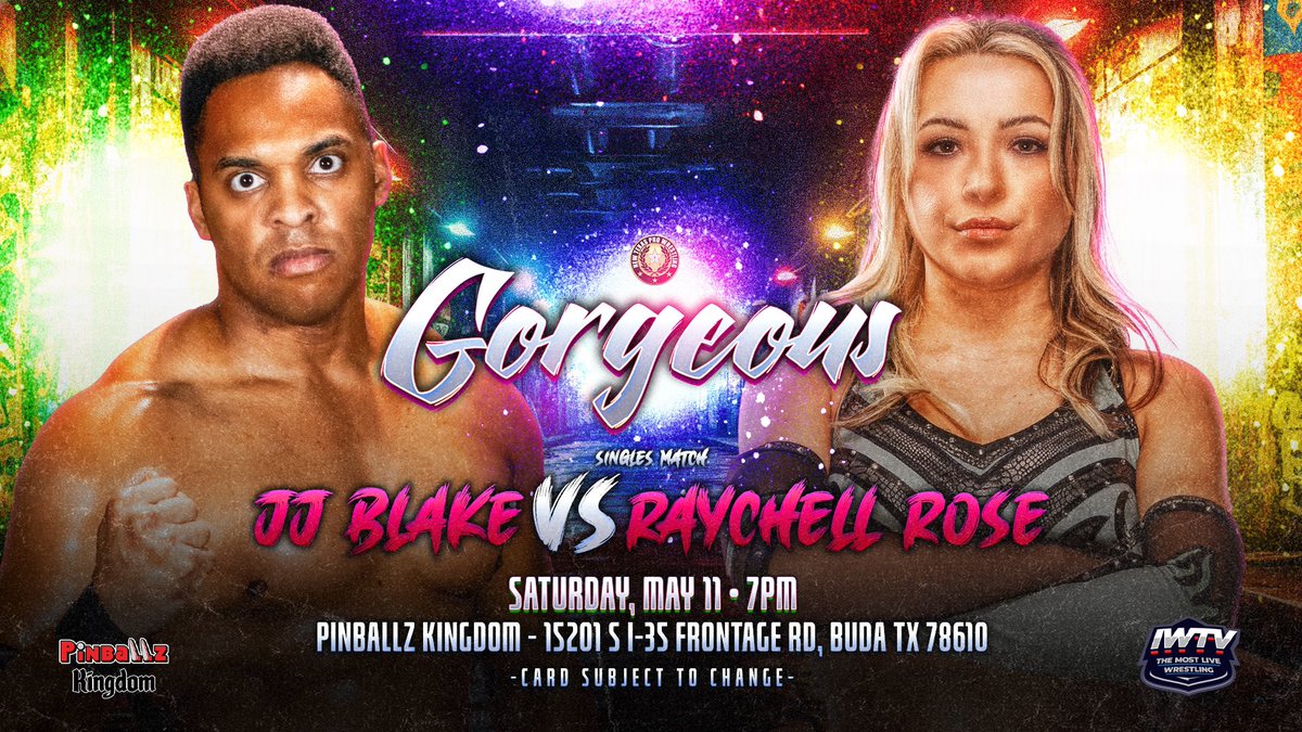 🚨MATCH ANNOUNCEMENT🚨 Singles Match: @DoubleJBlake v @ItsRaychellRose TICKETS ARE NOW ON SALE! SEATING IS VERY LIMITED!! #Gorgeous • 5/11 • 7PM Pinballz Kingdom • Buda, TX Tickets start at just $10! 🎟️: NewTexasPro.Com/Events
