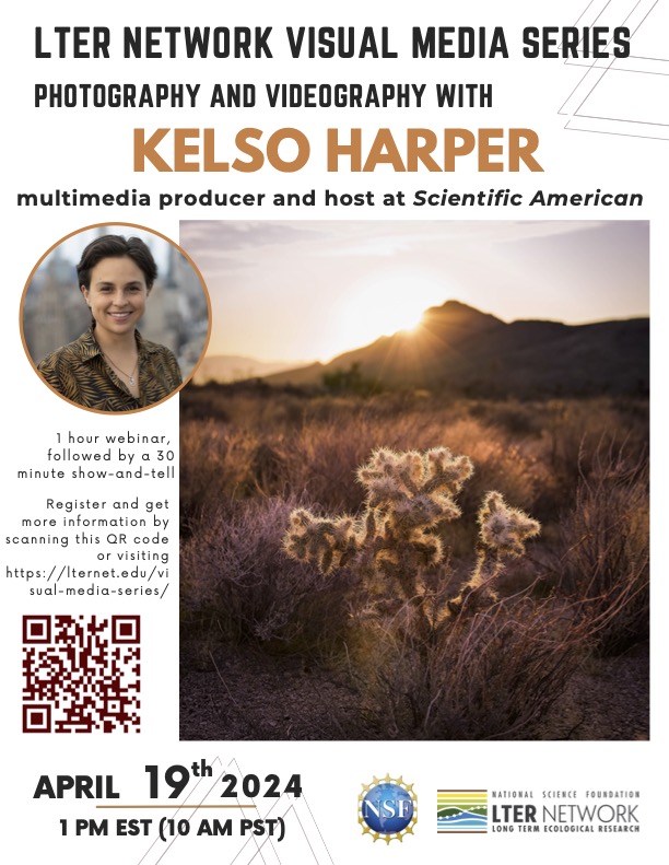 Looking for advice communicating science across multiple media types? 

<a href="/kelso_harper/">Kelso Harper</a>, multimedia specialist for <a href="/sciam/">Scientific American</a>, presents the next LTER visual Media Series webinar on April 19th at 9am PT. Should be an awesome event!

Register here: lternet.edu/events/lter-vm…