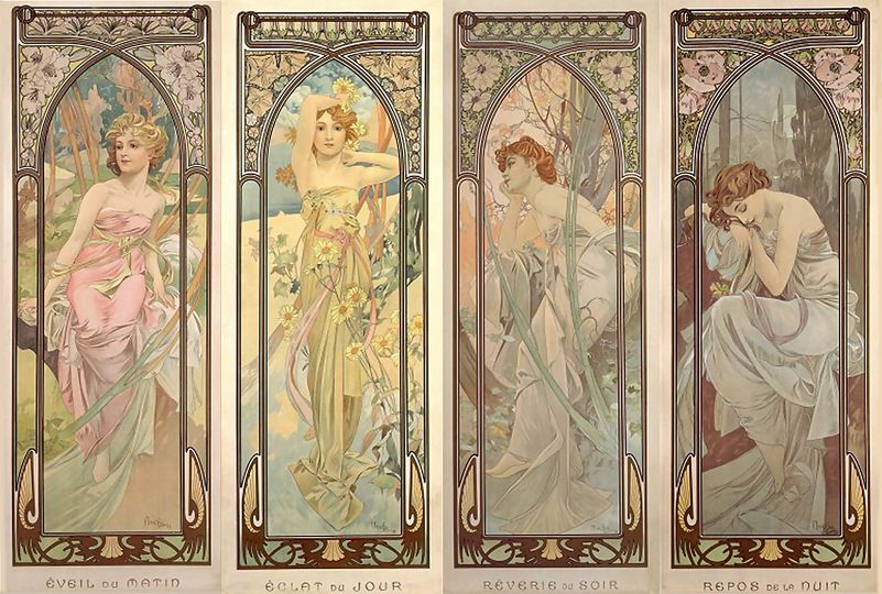 Alphonse Mucha. Times of Day. #art #painting #womeninlandscapes