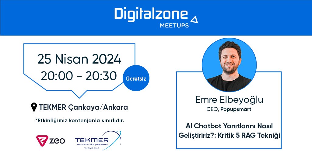 🎉 @popupsmartcom CEO'su @elbeyoglu ile, yapay zekanın müşteri hizmetlerini nasıl dönüştürdüğünü #Digitalzone #Meetups'ta keşfedebilirsiniz! 🤖 Sınırlı kontenjan içerisinde yerinizi ayırtmak için linke tıklayın! 👉 zeo.org/tr/meetups ⁠#AI #Customer #Success