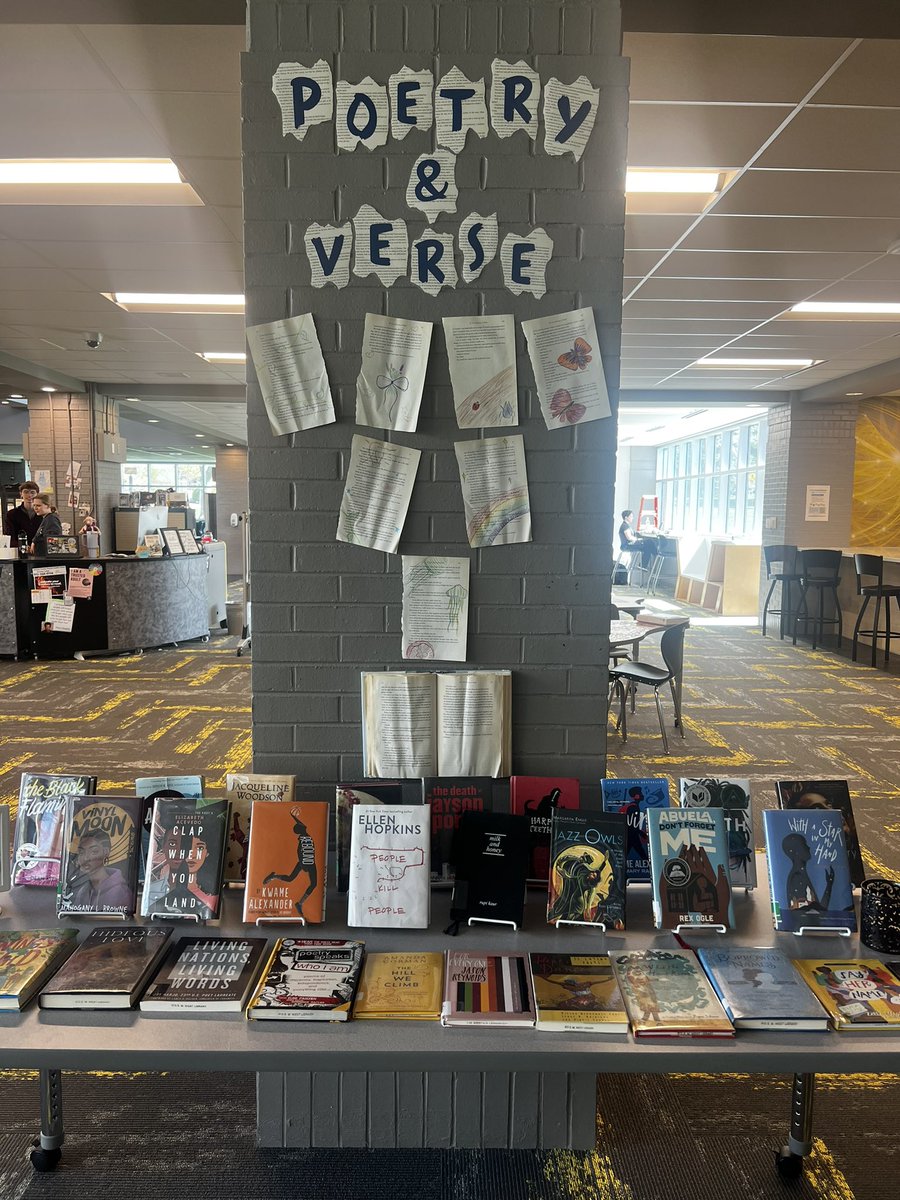 April is #NationalPoetryMonth so come check out a book of poems or a novel in verse! ✍️ #highschoollibrary #library #librarydisplay #librarian