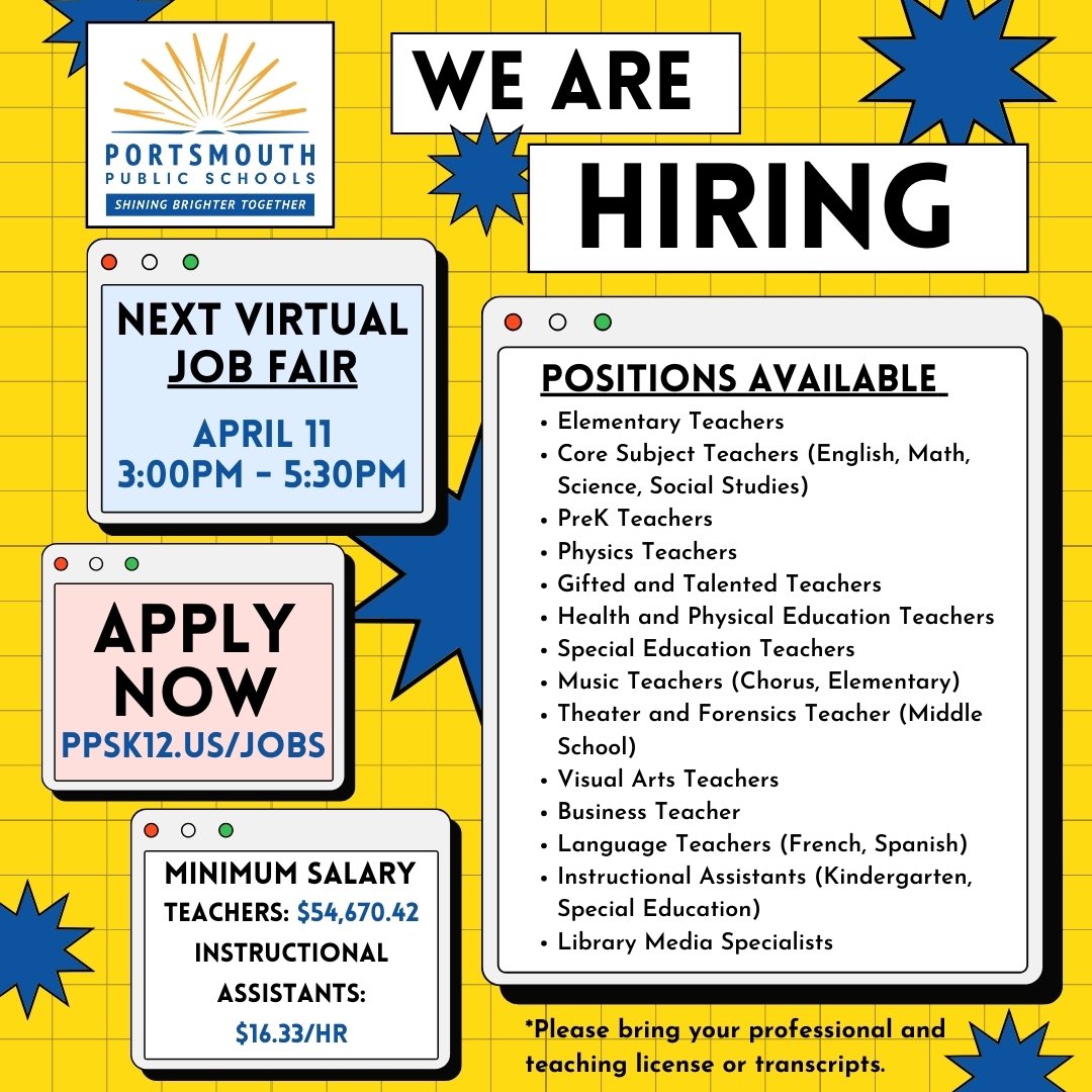 Make Thursday the beginning of your PPS Journey! Log on to participate in our virtual job fair. Employment offers for qualified candidates made on the spot!