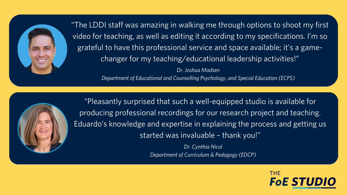 We've been enjoying working with @UBCEducation faculty and staff to develop multimedia content for courses and events! 📹📸 If you're looking to record your next course video or podcast episode, look no further! 🤩 Read our reviews and book a visit: bit.ly/3J9tHuk