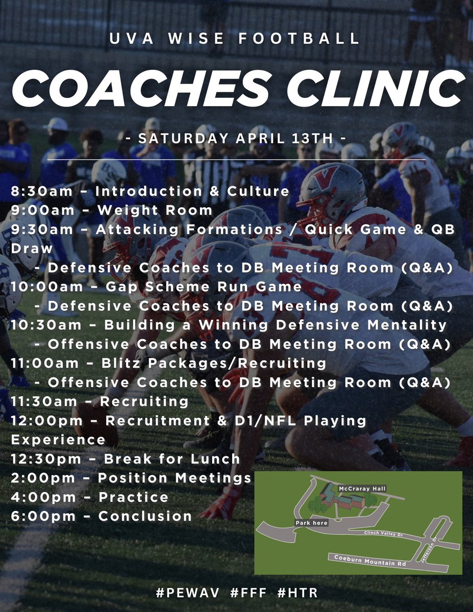 🚨HIGH SCHOOL COACHES🚨 Mark your calendars for April 13th, come join us for the opportunity to meet and talk with our coaches all about UVA Wise football and to watch a scrimmage and hang out! forms.office.com/r/h22kpcjiBK #PEWAV #FFF #HTR