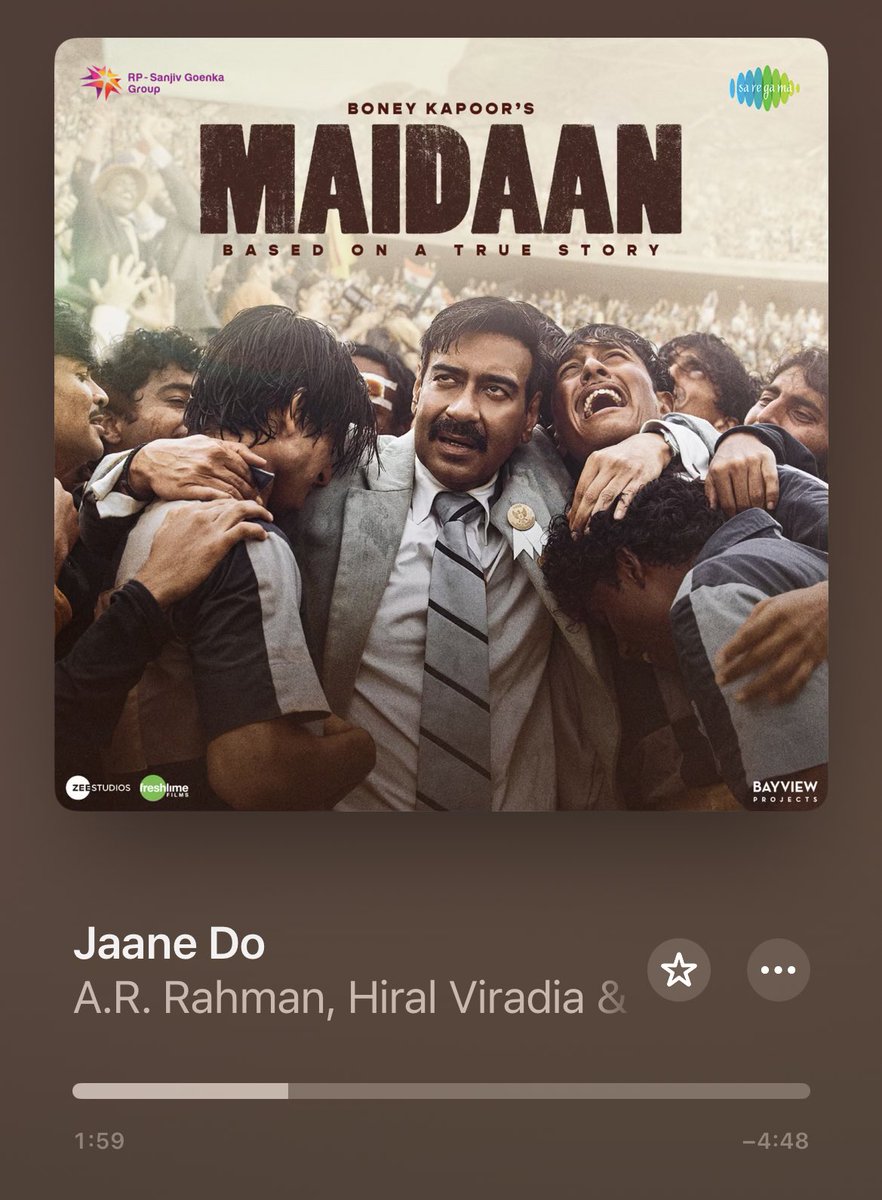 #jaanedo from #Maidaan is out of dis world❤️wat a composition by @arrahman sir❤️ u get goosepumps 🔥 a prayer of hope & glad tiding is wat dis song is about❤️ syed abdul rahim will be smiling from heaven that the indians will forever remember him now ❤️ @BoneyKapoor @ajaydevgn