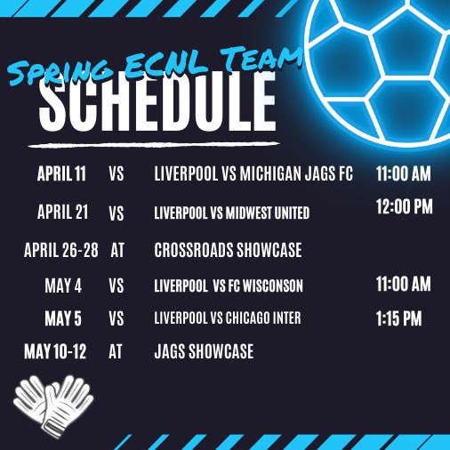 Here’s my Liverpool Spring ECNL team’s schedule! #youneverwalkalone @LFCIAMichigan