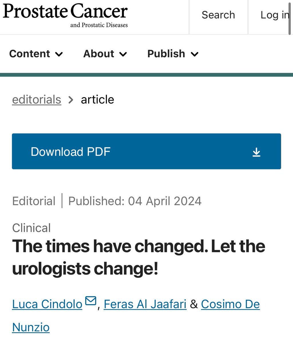 “The times have changed .. Let the urologists change!” It was my pleasure to work on this editorial with like minded friends! @lucacindolo @cosimodenunzio #BPH I hope you enjoy the read : nature.com/articles/s4139…