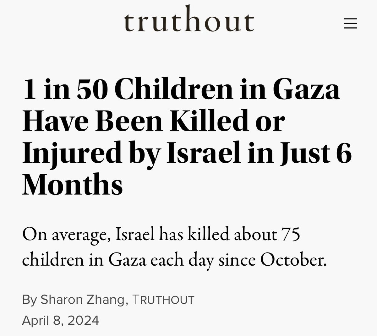 Israel killed or injured 1 in 50 children in Gaza.