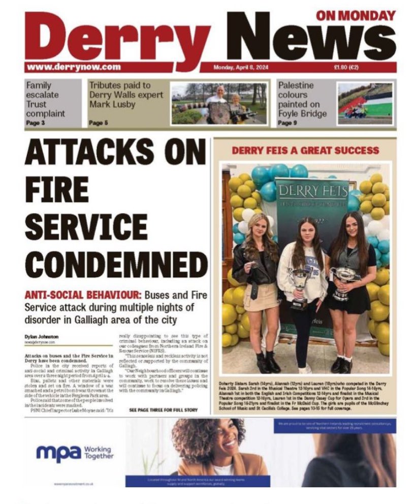 The girls made it to the front cover of @DerryNow #Derrynews today 😍