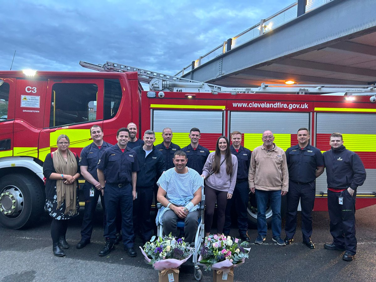 With great pleasure I can announce that Alex is on the mend. The crew responsible for saving his life visited him in hospital tonight. I can't describe how proud we are. @FBUCleveland and @fbunational send our love to Alex and his family. Made of tough stuff in @fburegion3 💪