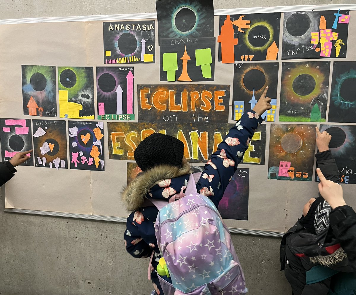 #Eclipse2024 Eclipse on the Esplanade in Toronto today! I saw it through my special glasses today at school. Students at Market Lane created artwork Friday preparing for the big event. They were so excited to share their creations & questions! Totally cool… 😎 @marketlaneps1