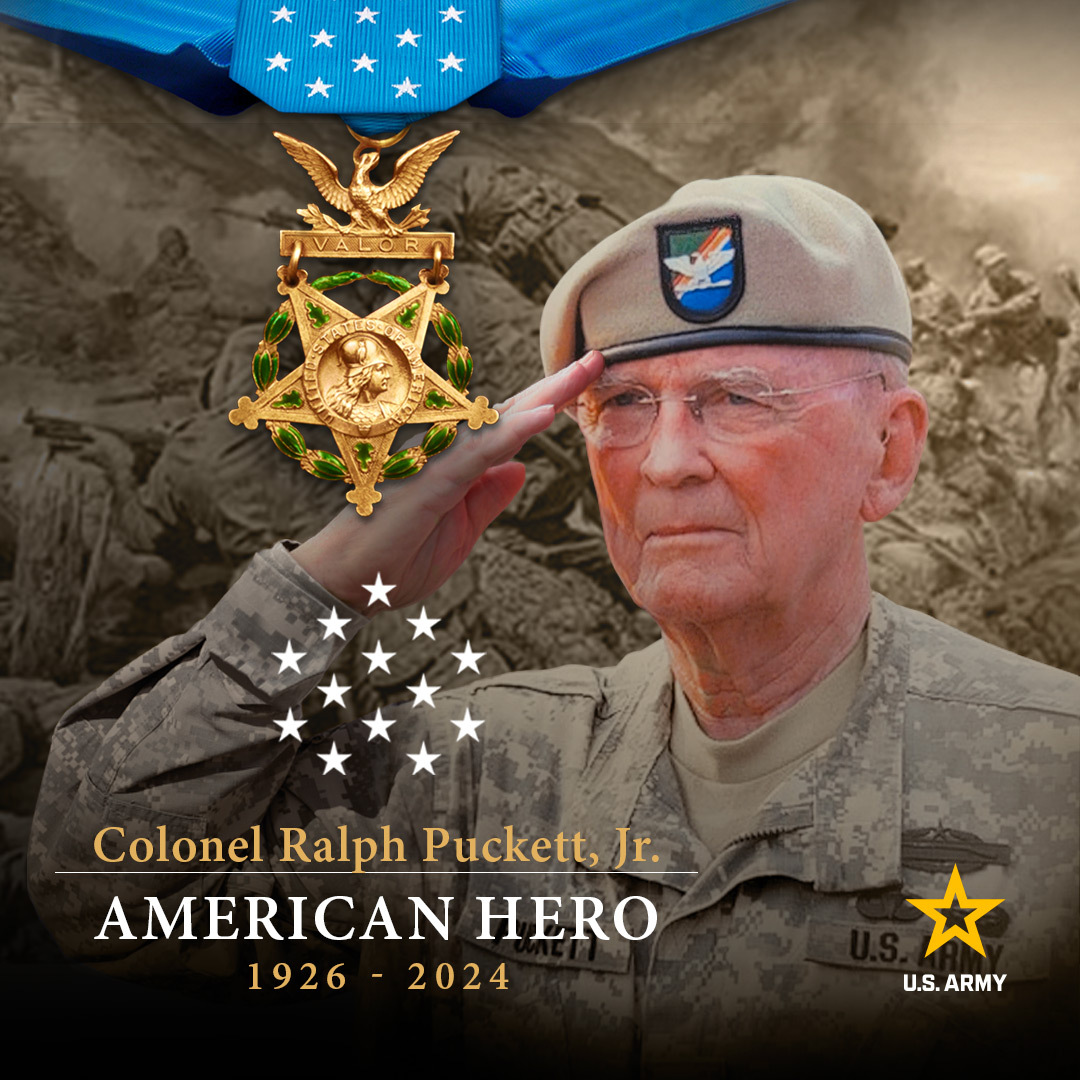 A legendary #USArmy Ranger died today at the age of 97.
 
Col. Ralph Puckett Jr., was the last surviving #MedalOfHonor recipient from the Korean War. 
 
Learn more about this incredible American Hero at army.mil/medalofhonor/p… 
 
Rangers lead the way