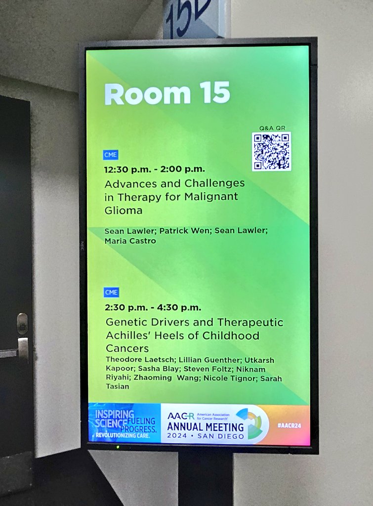 Next up for me is a session on the advances and challenges in therapy for malignant gliomas! Great talk so far giving an excellent overview of the clinical advances from Patrick Wen and looking forward to the preclinical models of drug delivery from Sean Lawler!! 
#AACR24