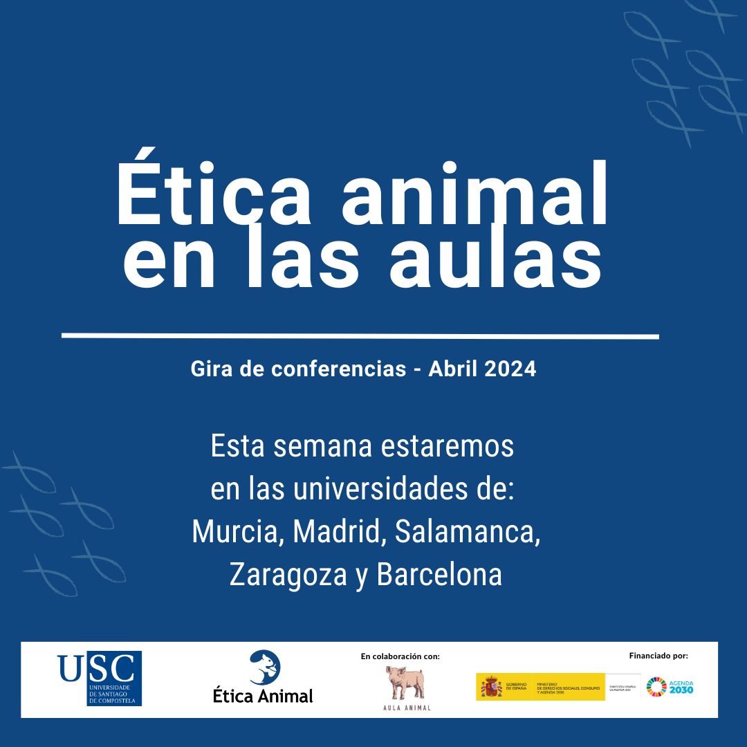 Esta semana continúa la gira #EticaAnimalEnLasAulas con cinco nuevas conferencias que se llevarán a cabo en las universidades de: Murcia: martes día 9 Madrid: miércoles día 10 Salamanca: jueves día 11 Zaragoza: jueves día 11 Barcelona: viernes día 12 buff.ly/3vGG3Y3