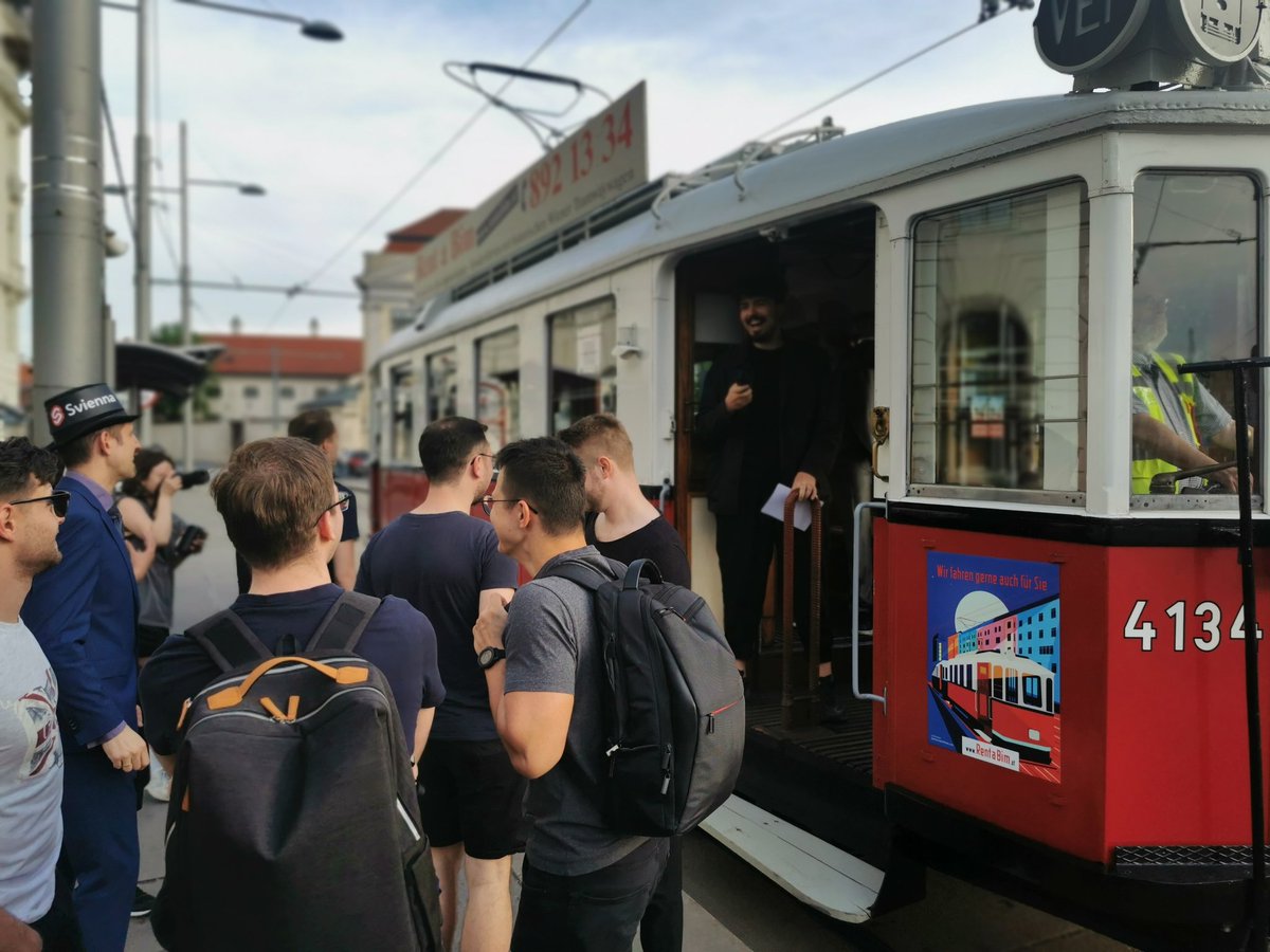 This was certainly the most surreal tech meetup I've ever attended.... Thanks @jycouet & @celikovic for putting on an amazing and original @SvelteSociety meetup on the historic Vienna tram! (P I C S I N T H R E A D)