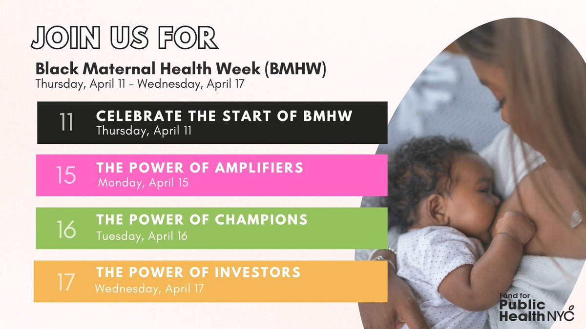 #BlackMaternalHealthWeek, April 11-17: Join us for a week dedicated to raising awareness & action for better maternal health outcomes for Black women in NYC! Watch powerful video excerpts from our recent convening, offering insights & actionable steps. Don't miss out on #NYC4MHC!