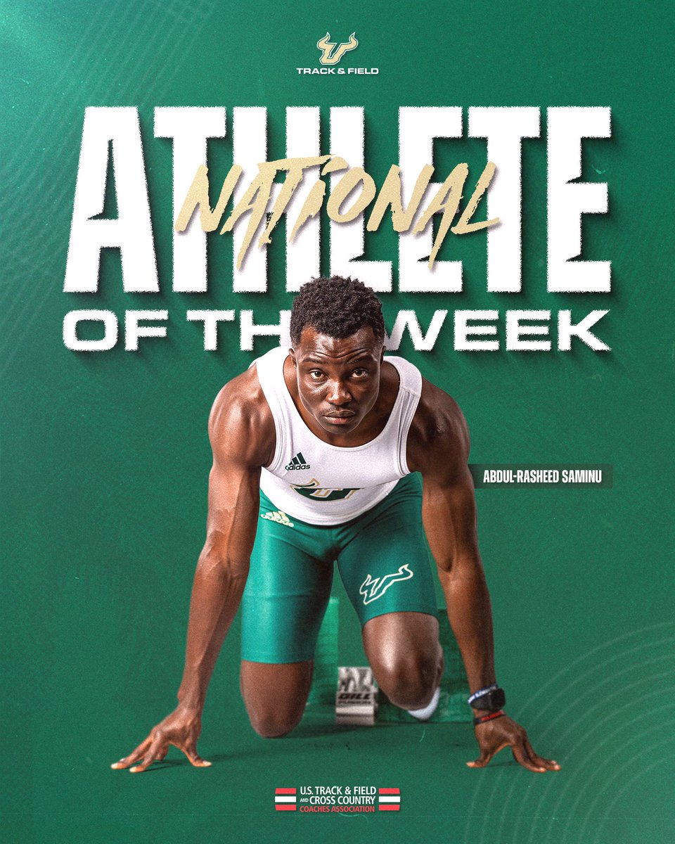 Abdul-Rasheed Saminu wins @USTFCCCA's Male Athlete of the Week award! Saminu broke both the 100m (9.95) and 200m (20.34) program records at the South Florida Invitational last Friday. His 100m time is the best in D1 NCAA and his 200m time ranks fifth! #HornsUp🤘