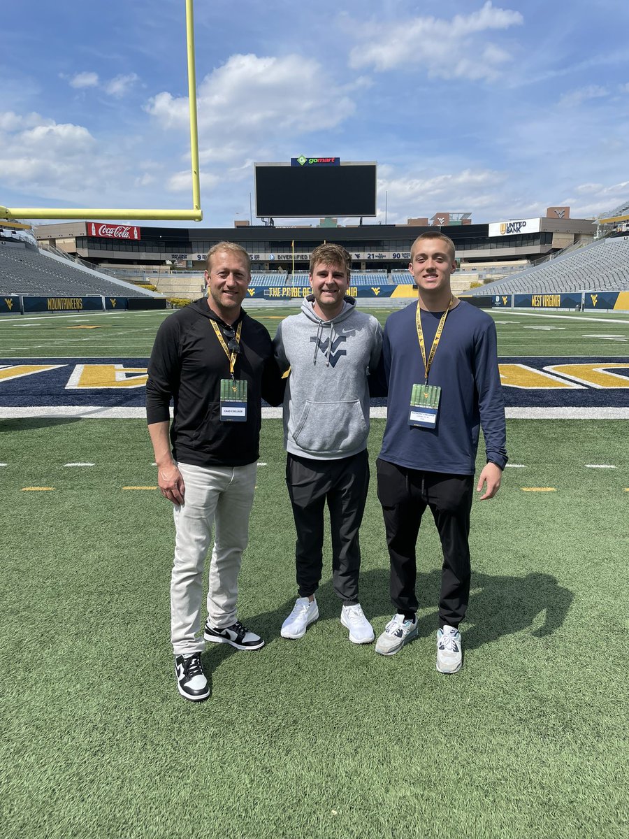 Had a great time @WVUfootball today!! Huge thanks to @NealBrown_WVU and @CoachTylerAllen for having me down!Can’t wait to be back soon!!! #HailWV @CoachBlaineStew @QBCoachMacklin @IanScaffidi @cameronhall_4 @CoachPorrecaWVU @trey_neyer @MorganKyleM22 @SWiltfong_ @ChadSimmons_