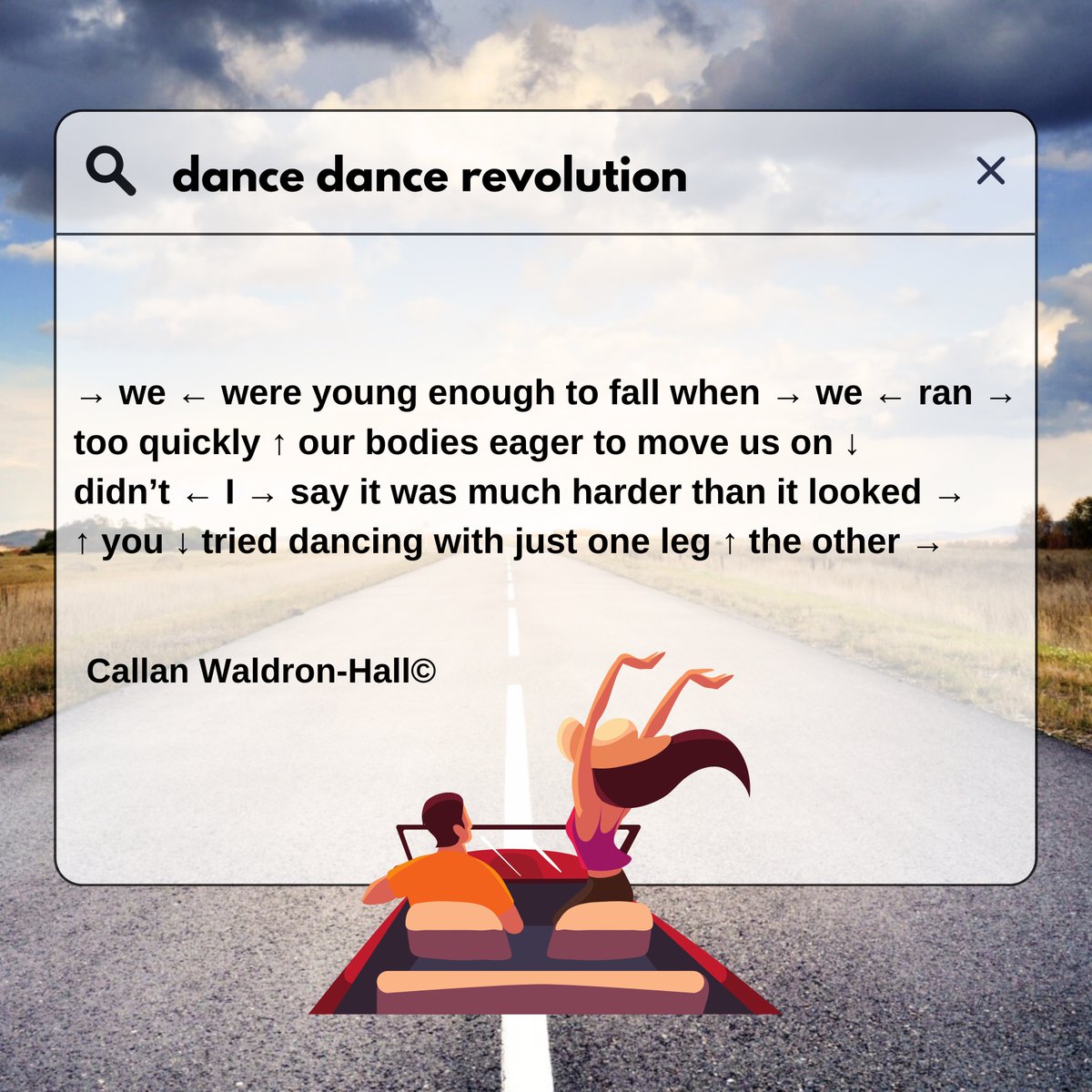 InkSweatTears's tweet image. Today we have Callan Waldron-Hall with 'dance dance revolution' an immersive poem of road trips and coming of age.

Read more of this warm poem here or click the link in our bio:

inksweatandtears.co.uk/callan-waldron…

#Poem #FeaturedWork #Prose #Preview #poetry #OnlineZine #CreativeWriting