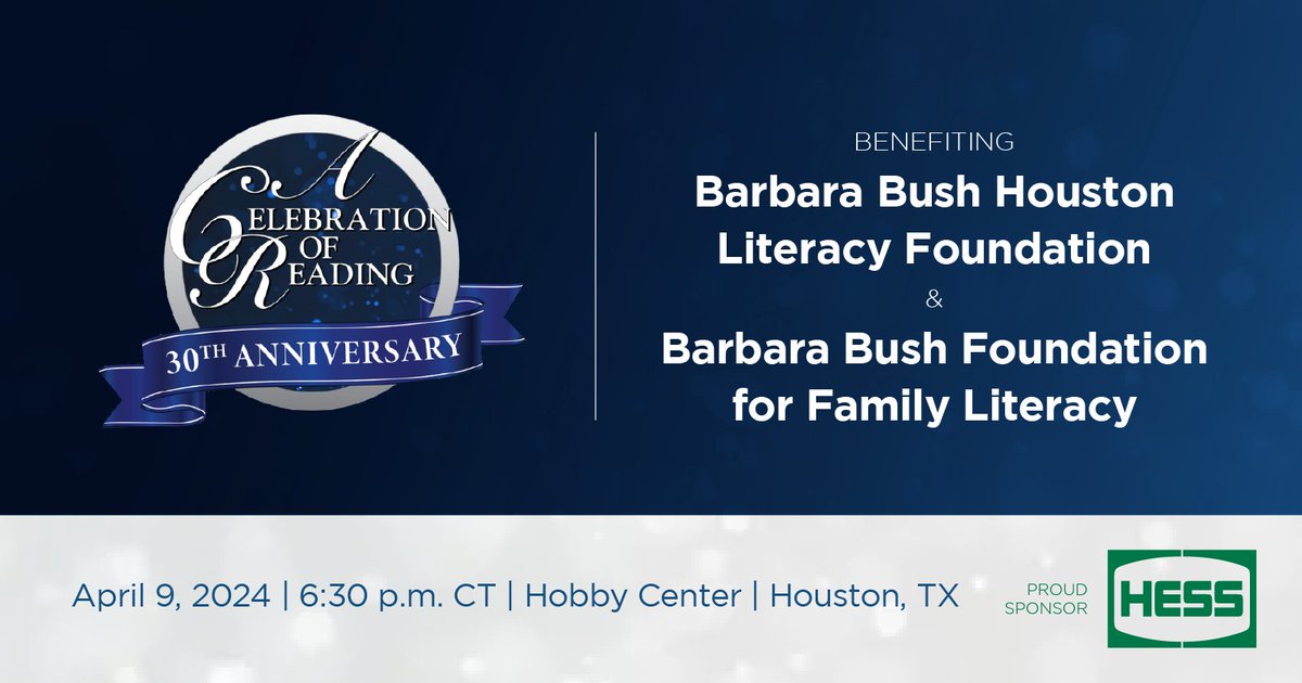Hess is a proud sponsor of the @BushHoustonLit’s Celebration of Reading fundraiser at the Hobby Center in Houston on April 9. This year’s event celebrates 30 years of a literacy legacy and will feature select authors sharing insights about their latest books. The Barbara Bush…