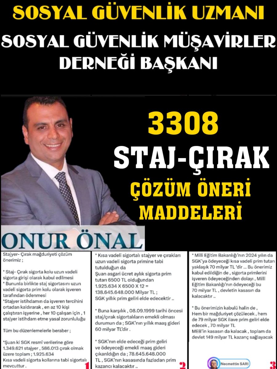 @isikhanvedat Ucuz işçi olarak kullanılmak istemiyoruz. Üretime katkıda bulunuyoruz staj ve çırak olarak.Tek istediğimiz ssk başlangıcı sayılması. @Onuronal_ formülü ile Devletimizin kasasına dokunmadan mağduriyetimiz bitsin istiyoruz. @isikhanvedat @RTErdogan @MHP_Bilgi #Çöz3308iAl149Milyarı