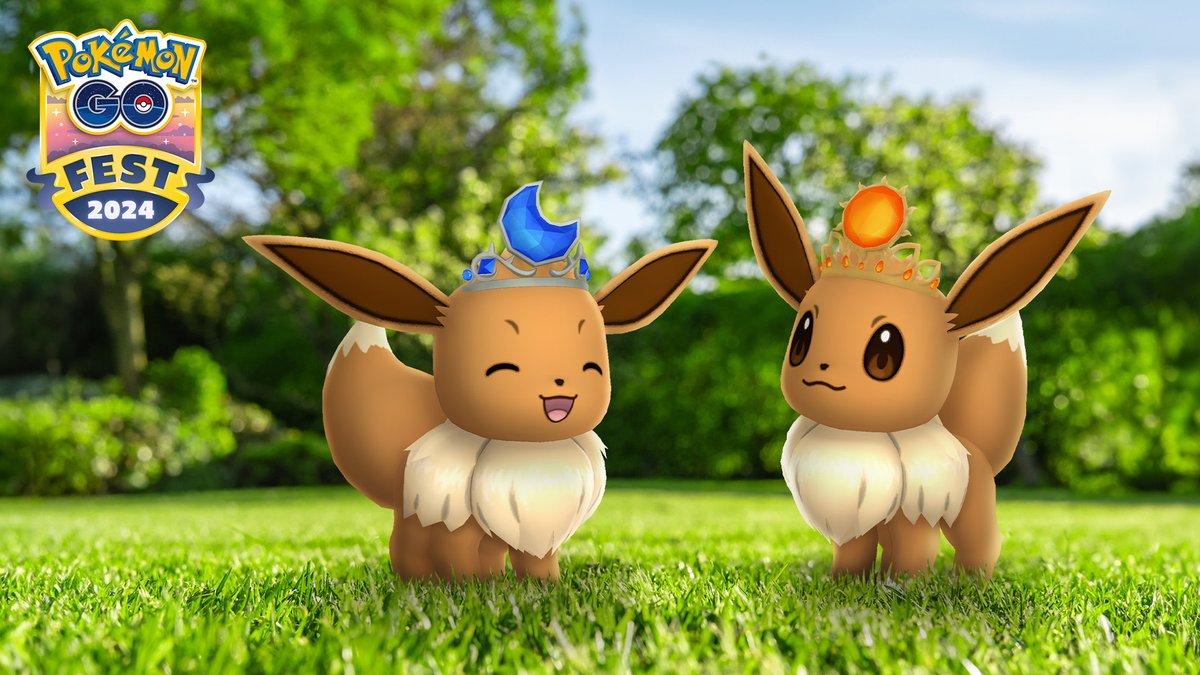 Only a few more weeks until Eevee wearing a day crown ☀️ and Eevee wearing a moon crown 🌙 make their Pokémon GO debuts in our Pokémon GO Fest 2024’s live events! #PokemonGOFest2024