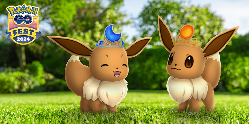 Only a few more weeks until Eevee wearing a sun crown ☀️ and Eevee wearing a moon crown 🌙 make their Pokémon GO debuts in our Pokémon GO Fest 2024’s live events! #PokemonGOFest2024