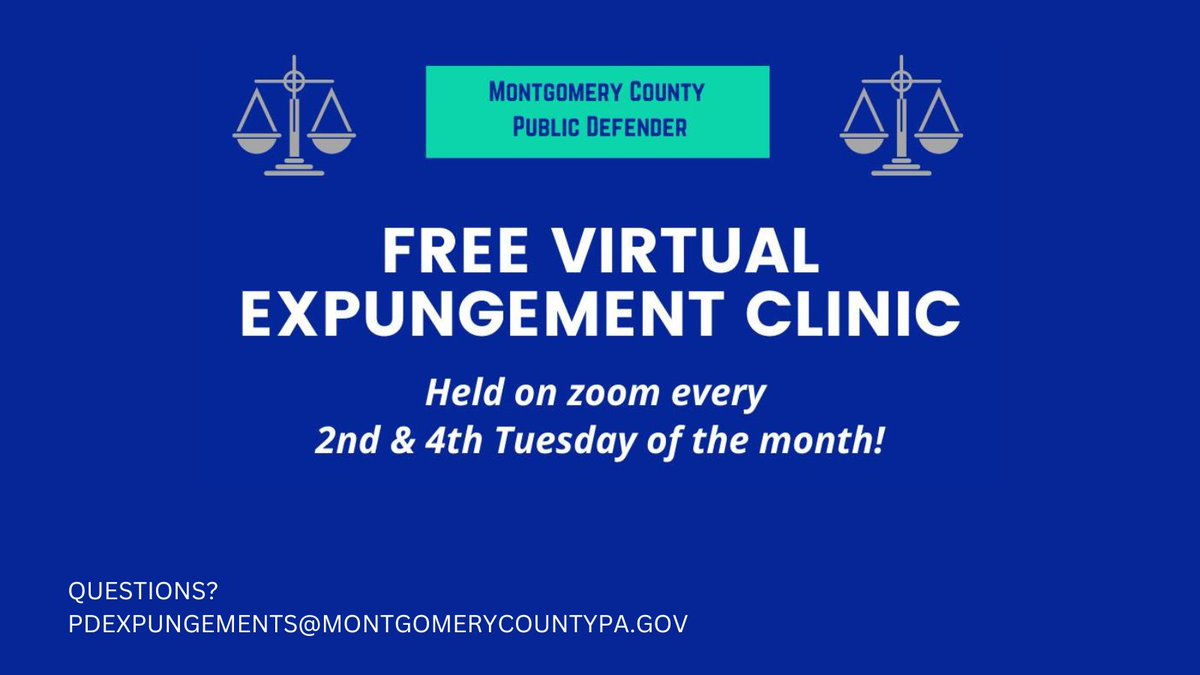 Don't let a prior offense keep you from a fresh start.

@MontcoDefender will hold a free virtual expungement clinic tomorrow, April 9, from 4 to 6 p.m. Residents can meet with an advocate to see if they are eligible to have a conviction removed/sealed.

brnw.ch/21wICPV