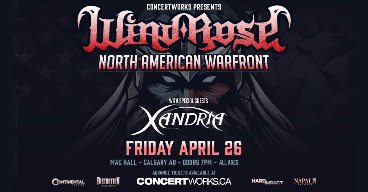 Wind Rose North American Warfront tour comes to MacEwan Hall on Friday, April 26 with special guest Xandria. Get your tickets now at showclix.com/event/concertw…
@windroseband #WindRose #Xandria #yycmetal #yyc #yycevents #yycconcerts #yycscene #MacHall #Calgary #macewanhall