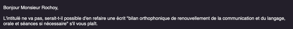 Michaël 🐊 (@mimiryudo) on Twitter photo Une orthophoniste me demande un renouvellement.
Je dis OK, je fais (l'inutile et absurde) ordo "bilan orthophonique et rééducation".
Mail à 21h15 pour dire qu'il faut mettre les mots magiques "bilan DE RENOUVELLEMENT et rééducation".
La CNAM c'est Poudlard...
(<a href="/MCazeneuve/">Marguerite Cazeneuve</a>) Une orthophoniste me demande un renouvellement.
Je dis OK, je fais (l'inutile et absurde) ordo "bilan orthophonique et rééducation".
Mail à 21h15 pour dire qu'il faut mettre les mots magiques "bilan DE RENOUVELLEMENT et rééducation".
La CNAM c'est Poudlard...
(<a href="/MCazeneuve/">Marguerite Cazeneuve</a>)