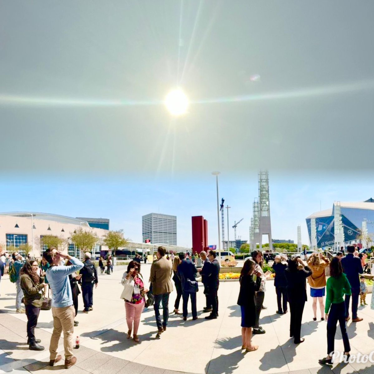 Hot ☀️ session at #ACC24 this afternoon. It was not #Cardiology It was outside the @TheGICC conference venue #solareclipse in #Atlanta ☀️😊 Cardiologists trying to get the magical view. #CardioEd #CardioTwitter @ACCinTouch #SolarEclipse2024 #GlobalHealth