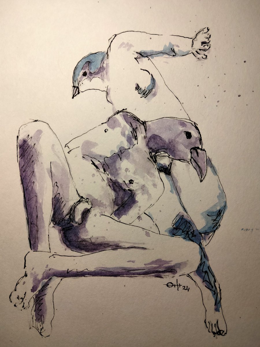 Swallow and Crow 

#thedailysketch #watercolour and #inkdrawing of #nudefigure with bird heads
#originalartwork #nudeart #artforsale ebay.co.uk/itm/3260827115…