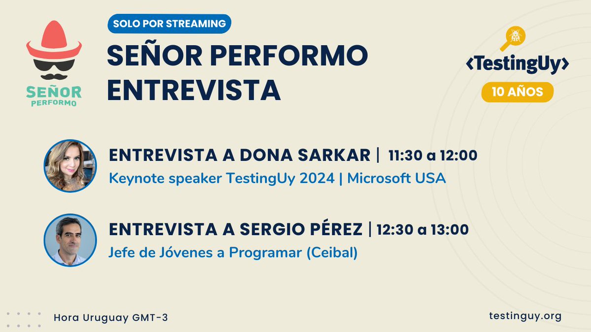 El viernes #TestingUy ofrecerá actividades variadas. Ya presentamos la agenda, ¡pero aún falta más! Vía streaming por nuestro canal de YouTube, @SrPerf estará activo en dos bloques. Te presentamos el primero de ellos, que tendrá lugar entre las 11:30 y las 13:00 horas (GMT-3).