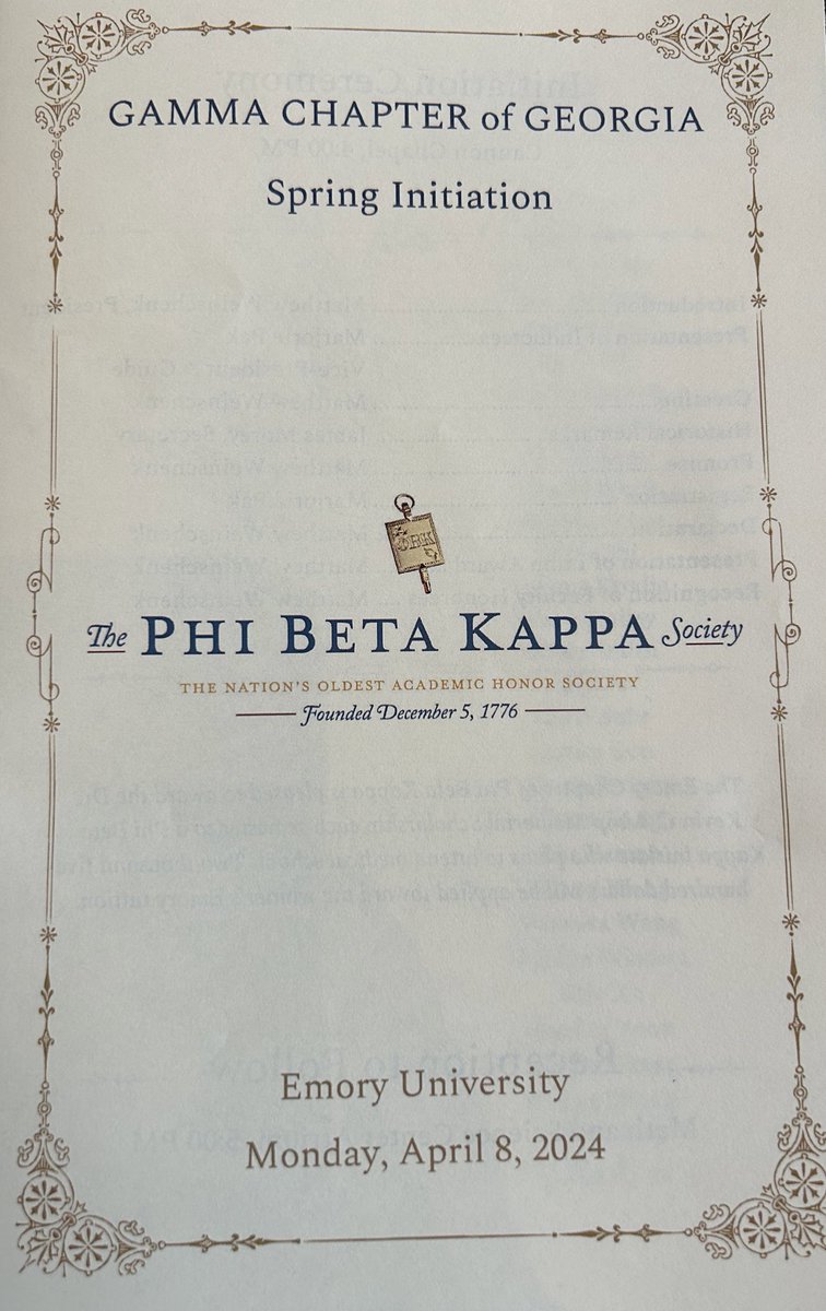 Honored to attend the 2024 Spring Initiation for the Phi Beta Kappa Gamma Chapter of Georgia to honor all the @emorycollege Initiates, but especially recognize Satvik Elayavalli! @elayavalli